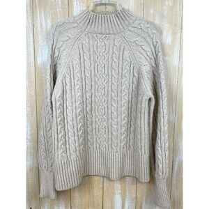 Joie Sweater Women's Sz L Beige Mock Neck Pullover Long Sleeves Ribbed Knit